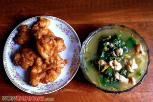 Filipino dishes - chicken fillet and gulay na balatong (munggo)