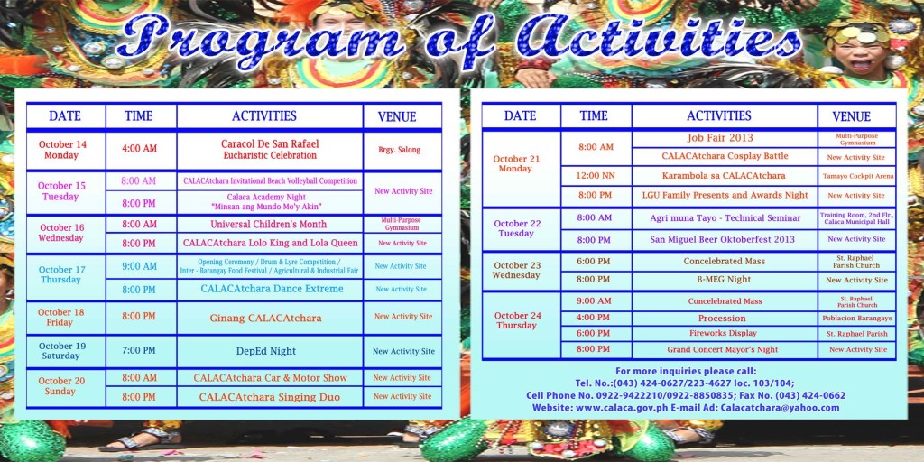 Calacatchara Festival 2013 of Calaca, Batangas - schedule of activities