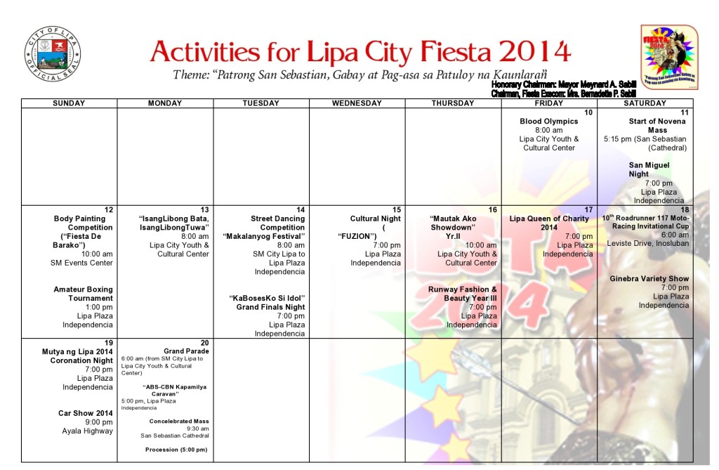 Activities for Lipa City Fiesta 2014